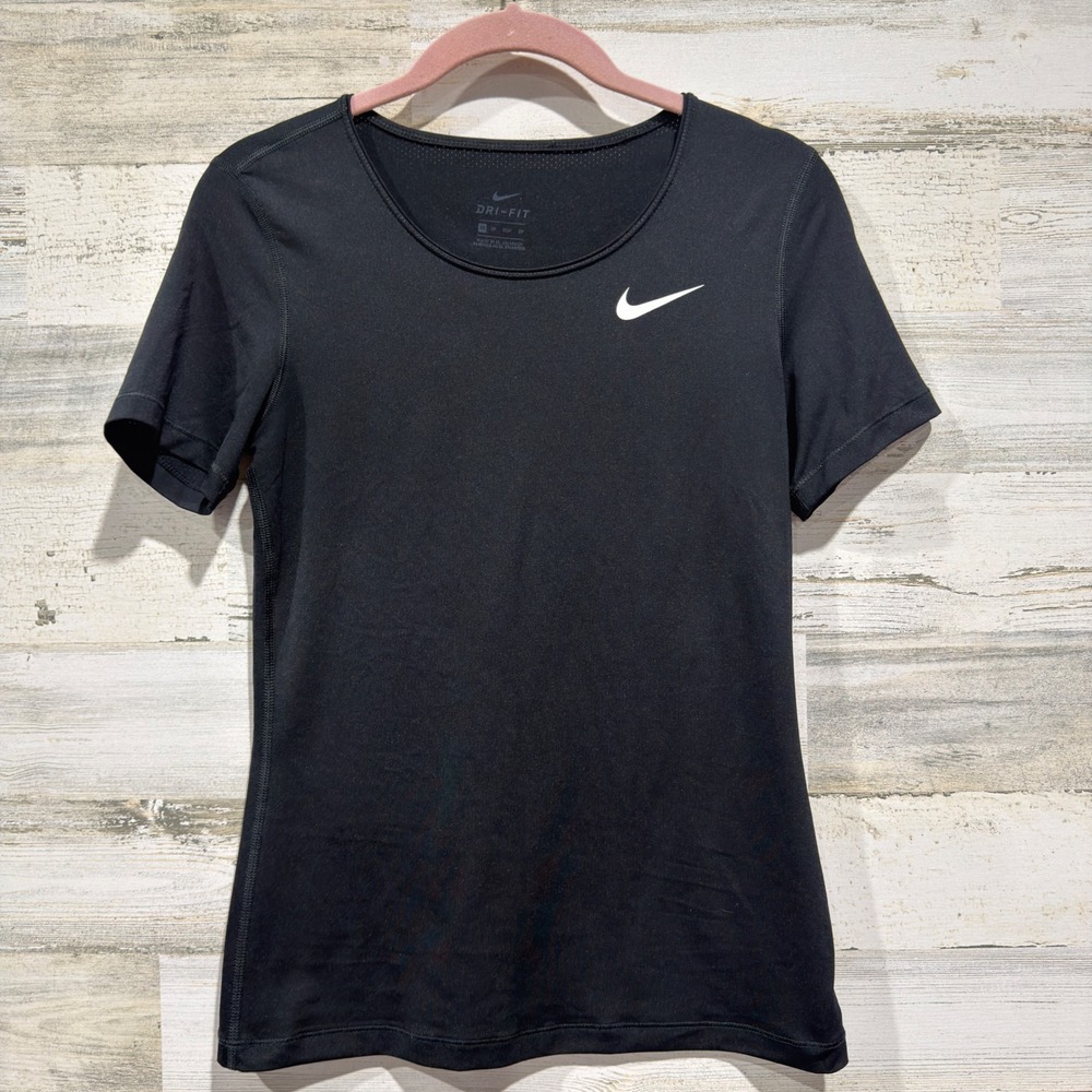 Nike Dri-FIT T-Shirt Women XS Black Scoop Neck Activewear Sporty EUC